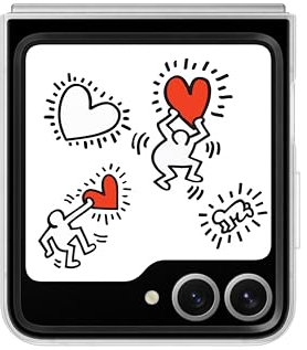Samsung FlipSuit Case Cover trasparente con Card Keith Haring per Galaxy Z Flip6 | Z Flip7 FE, Bianco