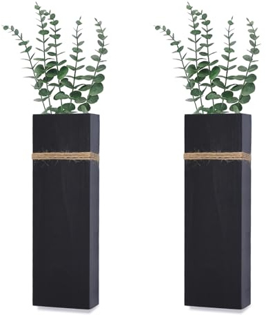 Wall Planters for Indoor Plants - 2 Pack Wood Wall Vases for Dried Flowers & Artificial Plants Modern Farmhouse Wooden Vase for Living Room Bedroom Kitchen Wall Decorations - Black