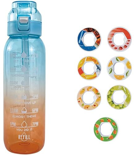 Neu Trinkflasche mit 6/7/8 Geschmackskapseln Set - 1000ML Wasserflasche mit Geschmack Original Starter - 2024 Trinkflasche für ein erfrischendes Trinkerlebnis Flasche Set (Blau,mit 7)