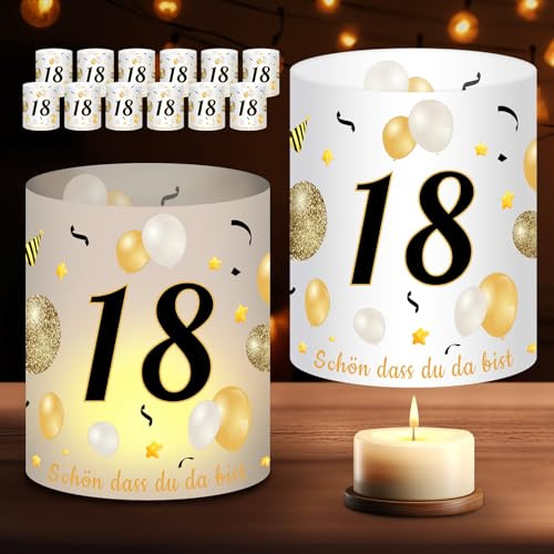 Windlichter Tischdeko Deko 18. Geburtstag Mädchen Junge, 12 Windlicht Tischdeko 18 Geburtstag, Schön DASS Du Da Bist Tischdeko, Geburtstagsdeko 18 Jahre Happy Birthday Deko für Teelichter oder Kerzen