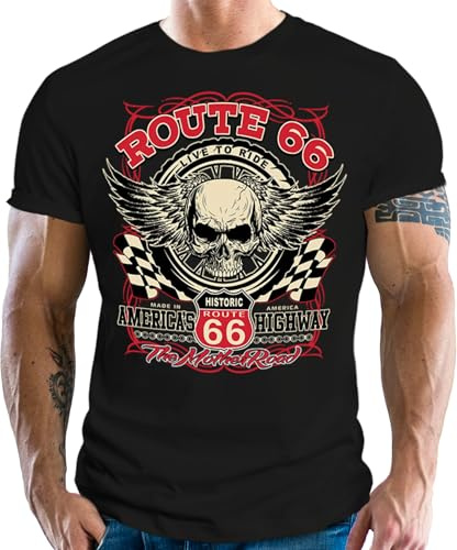 Gasoline Bandit Herren T-Shirt für Motorradfahrer und Biker: Americas Highway Route 66