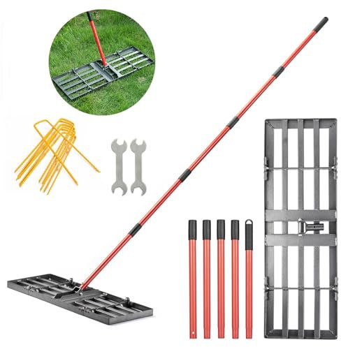 Zenhosit Rastrillo nivelador de césped – Herramienta Nivelador de césped con mango de acero ajustable de 78 pulgadas, placa de tierra de 30 x 10 pulgadas para patio, césped, suelo nivelado, tierra