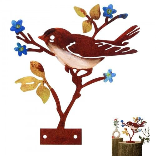 Ehuihuan Vogel Deko Gartenstecker, Metall Vögel Outdoor Deko, Rostige Gartendeko Rost für Aussenbereiche, Charmante Garten Deko Tierfiguren