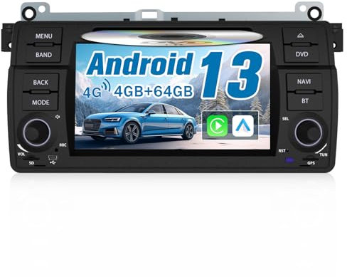 AWESAFE 4GB+64GB Android Radio für BMW E46 1999-2004 Android 13 7 Zoll Birdschirm Autoradio unterstützt 4G SIM Karte mit WLAN Integriertes DAB+ Carplay Navigation