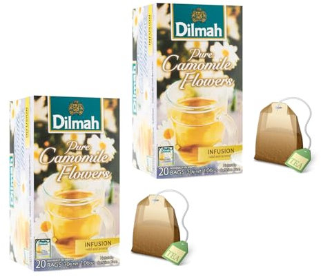 Dilmah® | Flores de manzanilla pura | Infusión de flor de manzanilla sin cafeína | Té de Hierbas Aromático de Manzanilla - 2 x 20 Sobres (2 x 30 Gr)