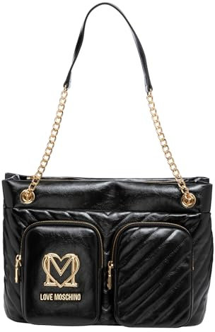 Love Moschino Damen Shopper schwarz mit UNI Logo, Schwarz, Einheitsgröße