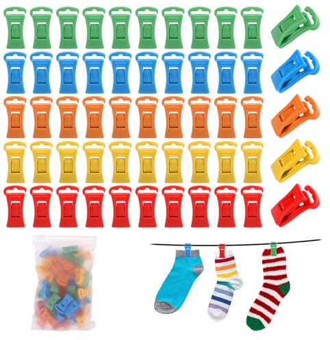 JJUNW Sockenklammern, 50 Stück Rutschfester Sockenclip mit Haken, Sockenhalter Waschmaschine mit Haken Socken Sortierhilfe Mehrzweck-Sockenhalter Bunt Sockenklammern für Waschmaschine und Trockner