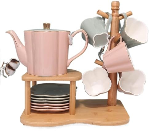 BIBTOO Juego de té de cerámica de Estilo nórdico, Taza de té Ligera de Lujo for Sala de Estar, Juego de té de la Tarde, Taza de café innovadora Personalizada for Fiestas Familiares, Bodas, etc.