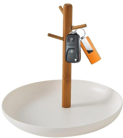 Bandeja para llaves de madera, cuenco para llaves de bambú de 3 niveles para mesa de entrada, cuenco para llaves de madera, organizador de bandeja de valet de madera, aparador de bandeja de perfume, e