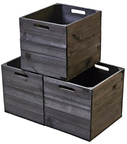 3er Set massive und stabile Obstkisten/Holzkisten/Weinkisten - 50 x 40 x 30cm Geflammt/Natur- Tolle Dekoration für Innen und Außen (3er Set Kallax Schwarz)