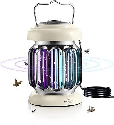 GeckoMan Spectre Hybride De Crépuscule à L'aube Lampe Anti Moustique Exterieur et Interieur Lampe Anti Tue Mouche Electrique Attrape Piege a Mouche Blanc cassé, avec Un Capteur Lumineux