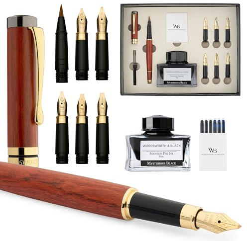 Wordsworth & Black Kalligraphie Füller Geschenkset Holz, Bambus, 6 Federn