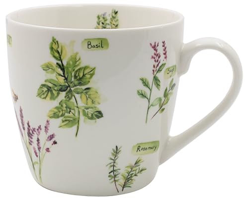 The Leonardo Collection Herb Garden Breakfast Mug Jennifer Rose Gallery, Tea and Coffee Mugs for Hot Drinks | Fine China Printed Mugs for Kitchen & Home | Reusable Ceramic Cups for Every Occasion