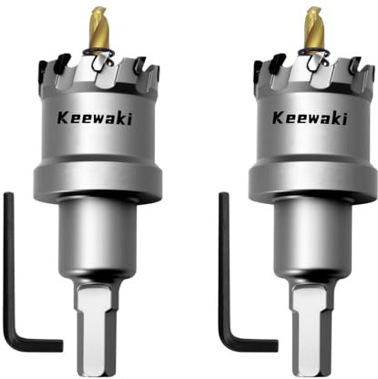 Keewaki 32mm Hole Saw Kit – 2PCS Carbide Hole Saw Drill Bits for Metal, Steel Plate, HVAC Ducts, Plastic, Wood – Professional Cutting Tools