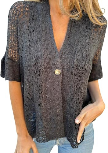 Uwdiohq Gilet Long Femme Button Loose Short Sleeves Cardigan Veste Chaud Grande Taille Noir en Laine Fin Été Tres Légère Doudoune sans Manche Costume Pull Large A Capuche