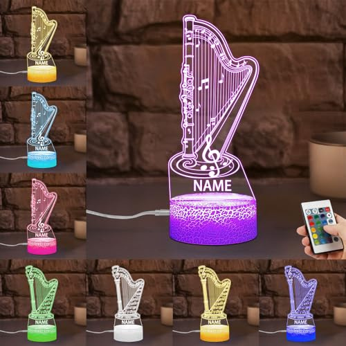 MYZQIFF Benutzerdefinierter Name Harfe Nacht Licht Geschenk für Harfen Musikliebhaber, personalisierte 16 Farben LED Licht Up 3D Illusion Musik Harfe Lampe Weihnachten Geburtstagsgeschenke