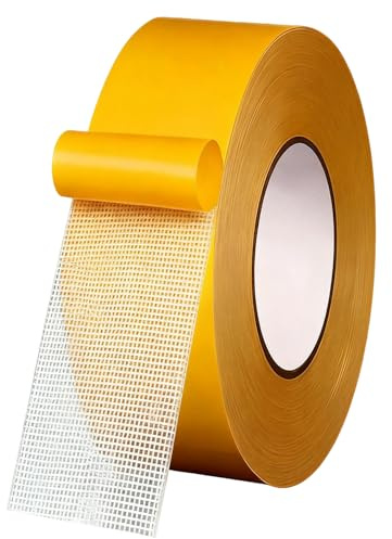 Double Sided Fabric Tape, 1 Inch x 66FT Heavy Duty Hemming Tape with Fiberglass Mesh, No Sew No Iron Tape Strong Washable for Clothes, Curtains, Trousers, Dresses, Carpet, Wall and DIY Fabric Repairs
