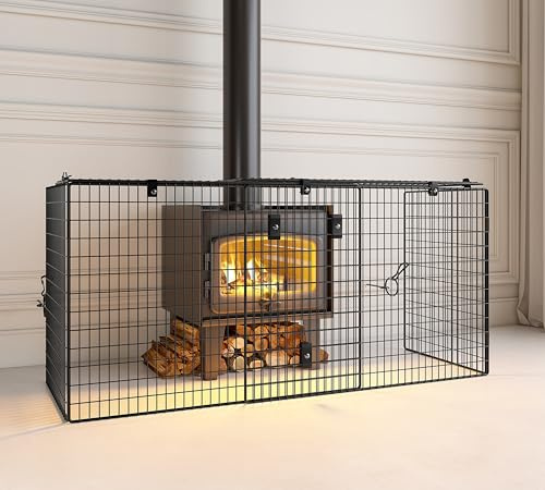 Calidola Extendable Fireplace Guard, Adjustable Width 92cm to 168cm, Wall Mounted Fire Screen for Hearth Safety, Black Powder Coated Metal Mesh Panel, Fits Most Fireplaces & Stoves (86.5x45.5x66.5cm)