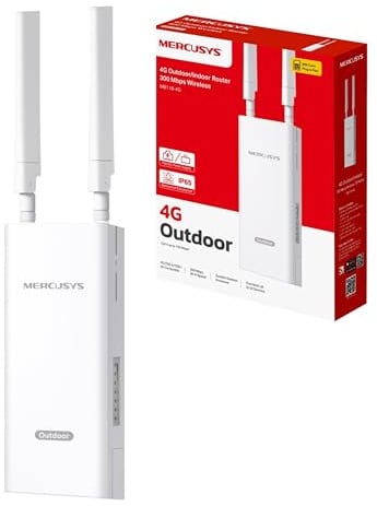 MERCUSYS MB118-4G Router WiFi con Sim da Esterno, 4G CAT4 LTE N300Mbps, 2 Antenne LTE Rimovibili, Porta LAN, Alimentazione PoE/DC, Montaggio su Palo, Parete e Finestra, SMS, APP, Plug&Play, IP65