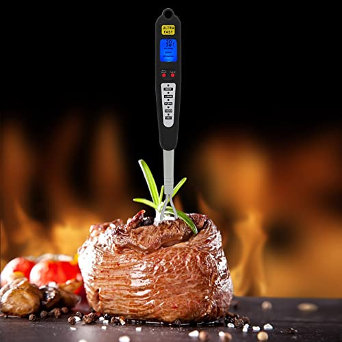 Digital Meat Thermometer Fork, Dual Probe Read with LED Display Alarm, Stainless Steel BBQ Grilling Fork for Home Cooks, Grill, Outdoor Camping and Kitchen Cooking