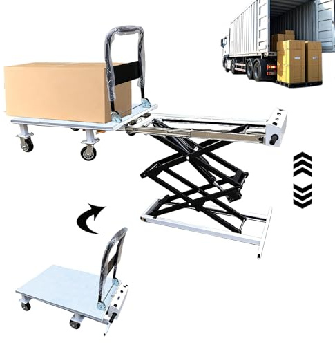 Electric Hydraulic Lift Trolley - 48V 771 LBS Capacity Folding Platform Truck for Loading/Transporting Goods onto Trucks & Warehouses (Lift Height 53 in)