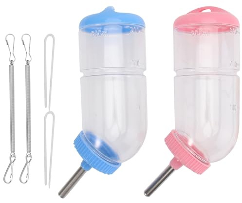 EXHUMKY 2pcs 300ml Roll-on Pet Water Bottles for Rabbits and Small Animals, Large Capacity Drinking Fountain with Anti-drip Design, Suitable for Cages and Travel Use Random Color