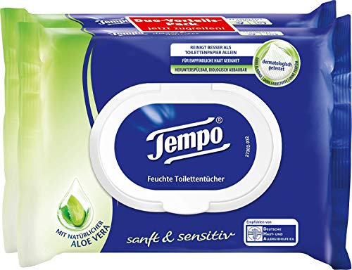 Tempo Toilettenpapier feucht Sanft und Sensitiv Duo-Pack, 84 Tücher