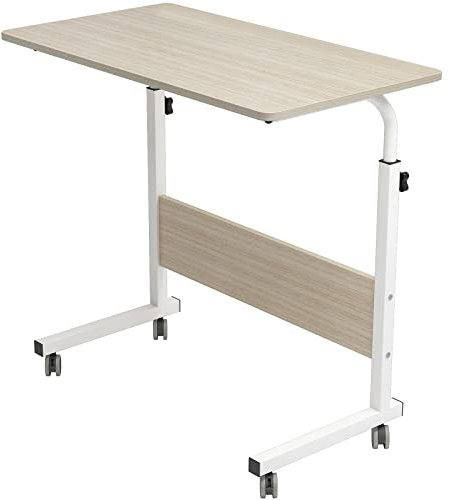 sogesfurniture höhenverstellbar Laptoptisch Laptopständer Computertisch mit Rollen, mobiler Beistelltisch Pflegetisch für Bett und Sofa, 80 * 40 * 71-90cm, Weiß Ahorn 05#1-80MP-BH