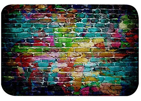 A.Monamour Badematten Badteppiche Badvorleger Bunte Gemalte Graffiti-Backsteinmauer Abstrakter Weicher Saugfähiger Flanellmikrofaser rutschfeste Bodenmatte Für Badezimmerschlafzimmerküche 40x60cm