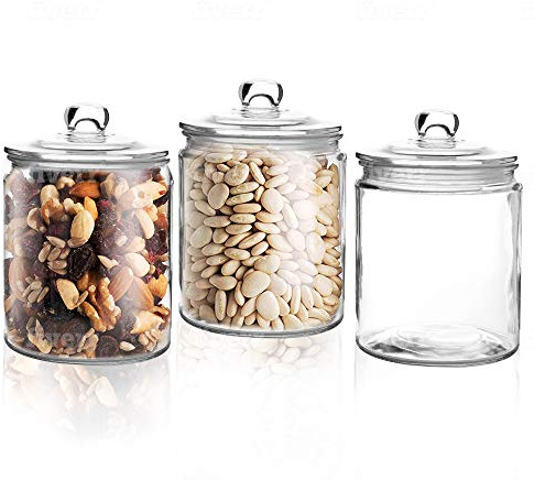 3er Set Glasgläser - 1 Liter Einmachgläser Einmachgläser mit Deckel - transparenter Kanister mit Gummidichtung 1 Liter Klarglas