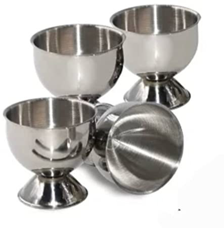 Egg Cup 4 Stainless Steel Tray Set 4 Pieces Egg Cup Holders for Hard Soft Boiled Egg. Use for Breakfast, Lunch or Dinner.
