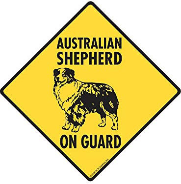 YelenaSign Metall-Warnschild 30,5 x 30,5 cm Warnschild Warnung Australian Shepherd On Guard Aluminium Hund