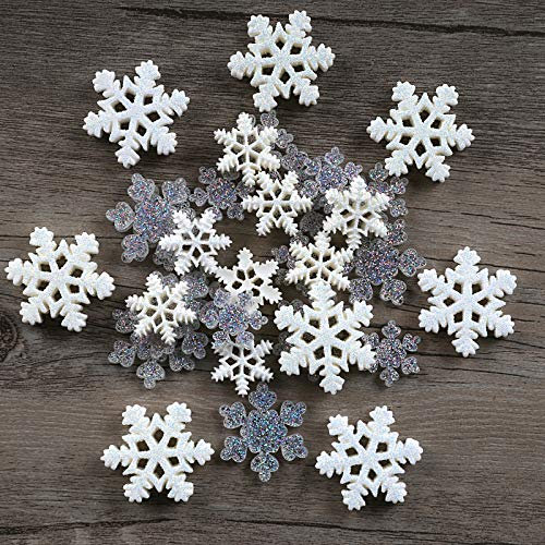 Kesote 32x Schneeflocken Deko Streudeko Weihnachten Tischdeko Glitzer Weihnachtsschmuck Konfetti Kunstharz Mini Zubehör Kunstharz Miniatur Klein Figur zum Basteln DIY