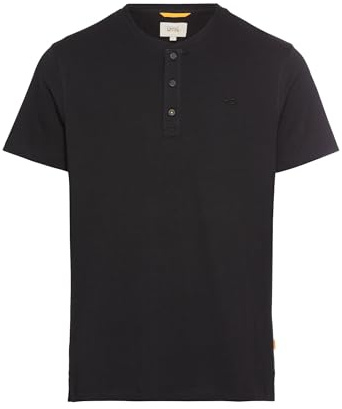 camel active Herren Henley T-Shirt mit Knopfleiste Schwarz, Menswear-L