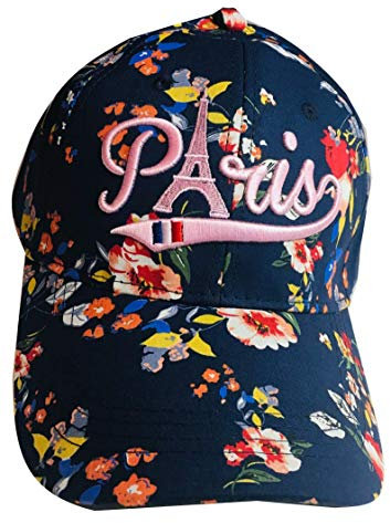 Vianaya Cap Paris Eiffelturm – Blumen auf grünem Hintergrund Marineblau – Stil: Junge und Casual – Stickerei mit Relief