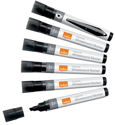 Nobo Liquid Ink Drywipe Whiteboard Pens, 4 mm Chisel Tip, Pack of 10, 1915382, Coloured