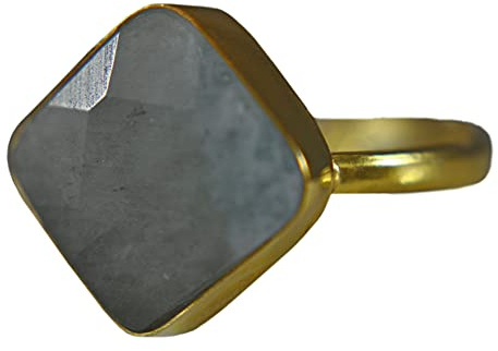 AQUAMARIN - 925 Sterling Silber - Edelstein - 14K Vergoldet - verstellbarer Ring - Geburtsstein - quadrat - blau- facettiert - Eleganz - Geschenk für Sie - Schmuck-Geschenk - Handmade Geschenk
