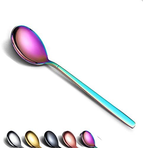 Berglander 6 cuchara de sopa arcoíris, plato de color brillante de titanio de acero inoxidable, cubiertos, cuchara de sopa arcoíris, juego de cucharas de mesa