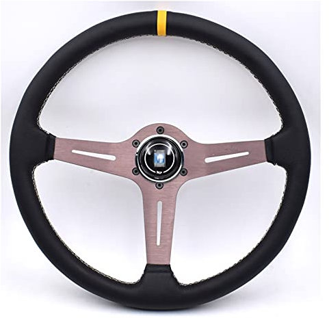 Sportlenkrad 380mm / 15 Zoll Racing Auto Echtes Leder Drifting Lenkrad Lenkrad V (Color : Brown)