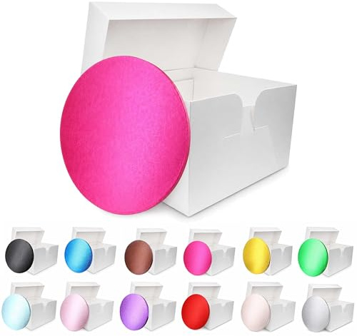LARRYROO Colour Cake Drum Board & White Box + Lid Combo Pack for Wedding, Birthday Cakes (Cerise (Hot Pink), 14 Inches)