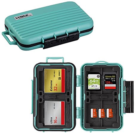 LYNCA Memory Card Case Holder SD Card Case Waterproof Memory Card Holder Anti-Shock Water-Resistant Carrying Box Holder for 8 SD Cards 4 CF Cards 12 Micro SD/TF Cards (Green)