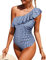 Xnova Estivo Costume Intero da Bagno Donna con Una Spalla, Costumi Interi Piscina Contenitivi Pancia Piatta, Backless Vintage Swimsuit Sportivo Swimwear Beachwear(Striscia, L)