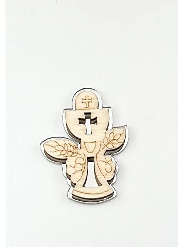 Generico 24X Decorazione BOMBONIERA Calice Comunione Legno e plexi Argento 3.5 cm