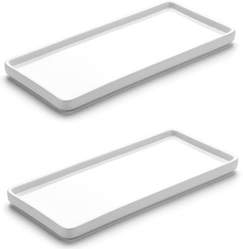 Gurygo 2 Pack 10 Bathroom Tray, Ceramic Vanity Trays for Bathroom, Small Ceramic Trays, Kitchen Soap Tray for Kitchen Counter (White, 10,Set/2)