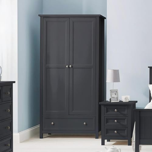 Julian Bowen Maine 2 Door Combination Wardrobe - Anthracite Wardrobes | New England Style Double Closet, Clothing Rail & Shelf, Storage Armoire for Bedroom