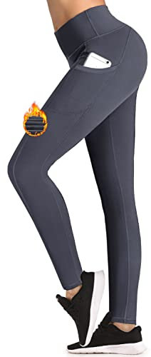 IUGA Thermo Leggings Damen mit Taschen High Waist Warme Leggings Gefüttert Damen Winter mit Innen Fleece Laufen Wandern Trainingshose Sporthose Damen