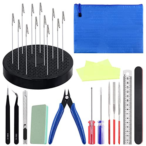 Glarks Gundam Lot de 27 outils de modélisme et rotation à 360 degrés pour modélisme, support de base de peinture, pinces crocodiles pour amateurs de modélisme et projets de bricolage