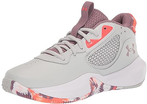 Under Armour Grade School Lockdown 6 Basketball Shoe, (103) Halo Gray/Beta/Misty Purple, 5 US Unisex Big Kid