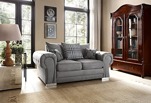 Abakus Direct 2 Seater Sofa - Elegant Verona Two Seater Sofas for Living Room with Thick Luxury Soft Extra-Foam Filled Cushioning | Sophisticated Sofa 2 Seater in Elegant Grey | 175Wx88Dx80H