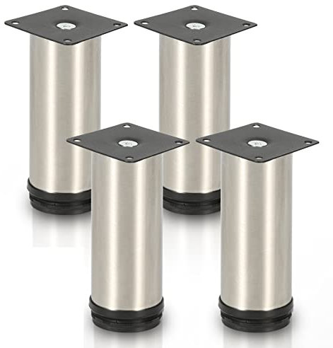 Gimisgu Edelstahl Möbelfüße 4er Set,Runde Möbelfuß Sockelfuß,Höhe 200mm,Höhenverstellbar:15mm,Belastbar bis 250 Kg,Geeignet für Sofa, Bett, Nachttisch, Schrank